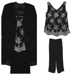 NWT Black White Lace Embroidered 3pc Pant Suit 10